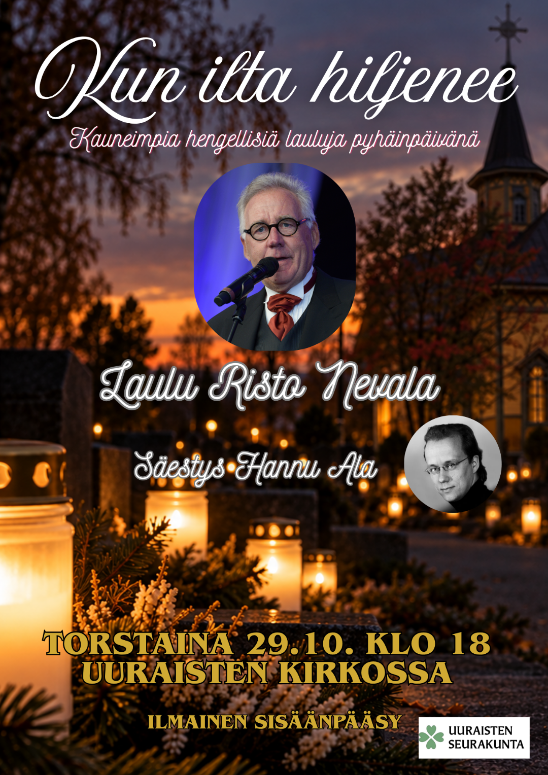 Pyhäinpäivän konsertti to 29.10. klo 18 kirkossa